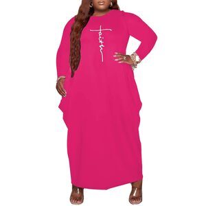 1406 Plus Size Faith Dress Loose Oversize Long Sleeve Baggy Casual Brunch